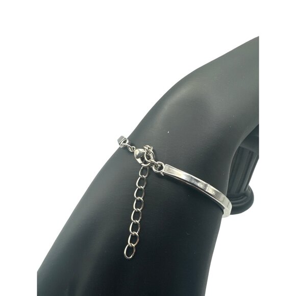 Silver Tone Bangle Bracelet With Blue Stone & Rhinestone Accents Lobster Clasp - Picture 3 of 6